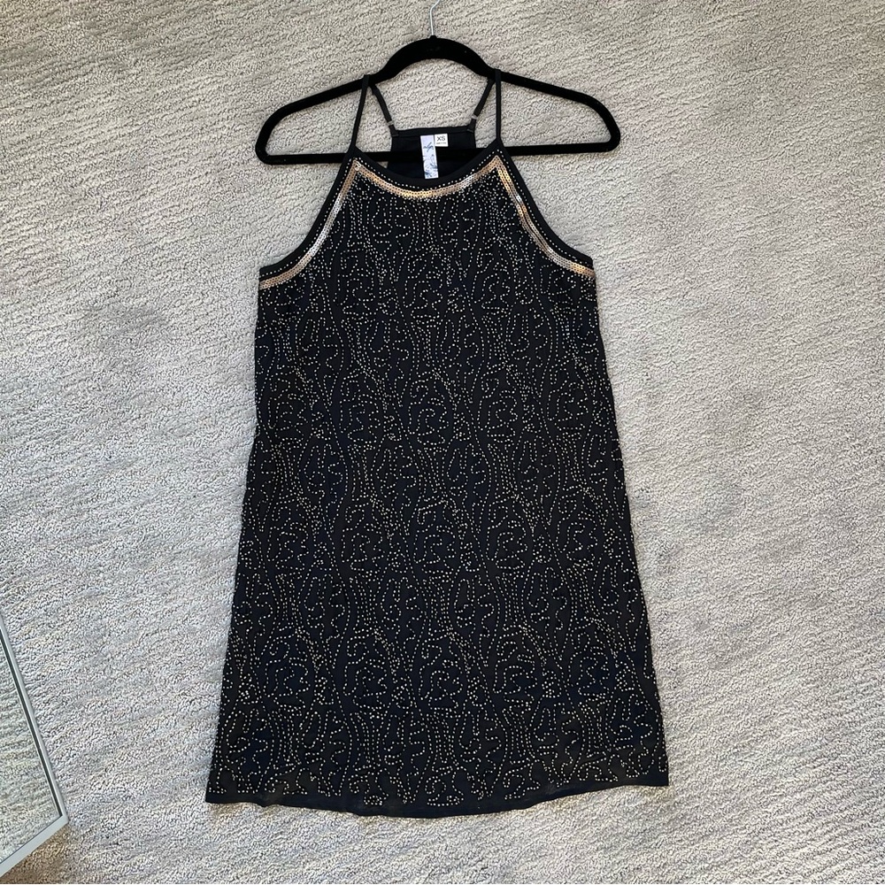 Alya Black Beaded Shift Mini Dress